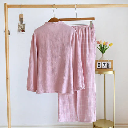 Women‘s 2-Piece Pajama Set - Minimalist Style Sleepwear, Double Gauze Cotton Long Sleeve &amp; Relaxed Fit, Lightweight &amp; Breathable