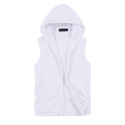 New Mens Sleeveless vest Summer Men  Tank Top With Hood Male Fashion None Sleeve Hoodie Zip Up Casual Sportswear Clothes