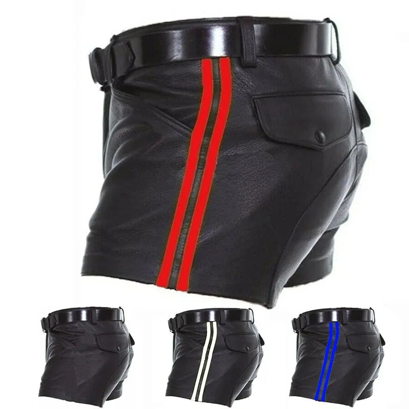 Men PU Shorts Casual Solid Large Size Loose Faux Leather Fashion Mens Street Summer Spring Versatile Trend Club Punk Style Pants