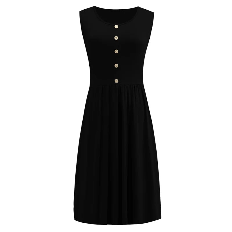 Casual Sleeveless Suspender Skirt For Women Solid Color Loose Vest Dress Slim Fit Age Reducing Summer Dress With Pockets