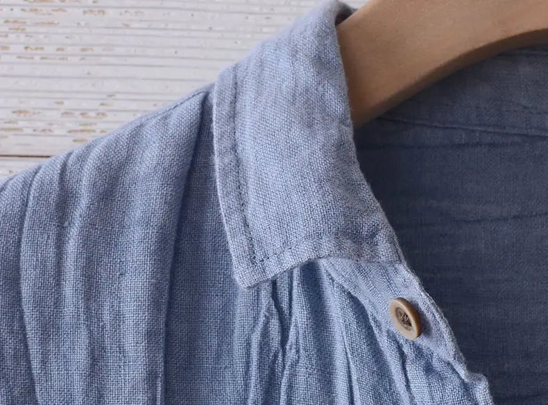 Linen Short Sleeved Shirt for Men, Trendy Japanese Retro Solid Color Summer Thin Casual Loose Cool Shirt Top