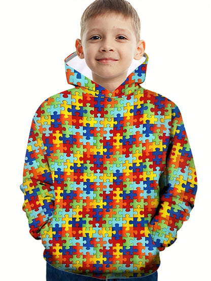 Kids Clothes Boy Hoodies Girl Clothes Long Sleeve Building Block Print Casual Kids Summer Autumn Clothes Top Children&