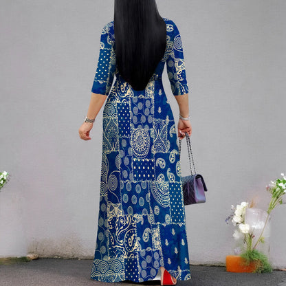 Plus Size Dresses for Women Print Maxi Dresses Flowy 3/4 Sleeve with Belt