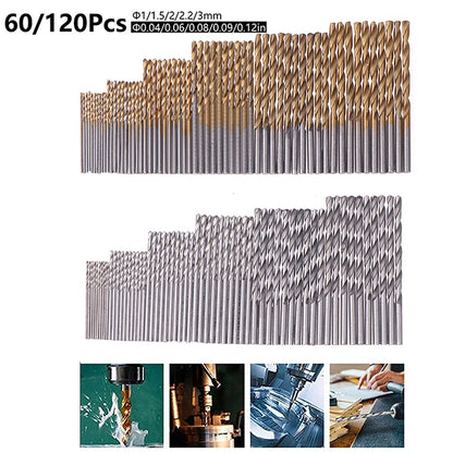 【Ja】60/120Pcs Drill Set, 1-3.5mm High Carbon Steel with Round Shank Spiral Groove, for Metal &amp; Wood Drilling