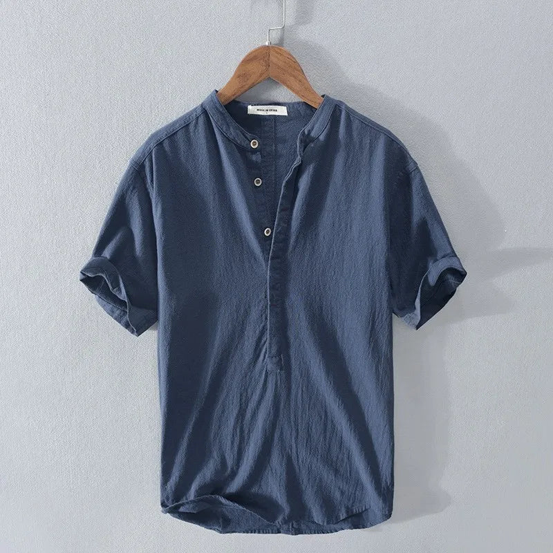 2026 New Cotton Linen Shirts for Men Casual Shirts Lightweight Short Sleeve Henley Beach Shirts Hawaiian T Shirts for Men