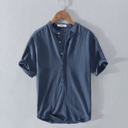 2026 New Cotton Linen Shirts for Men Casual Shirts Lightweight Short Sleeve Henley Beach Shirts Hawaiian T Shirts for Men