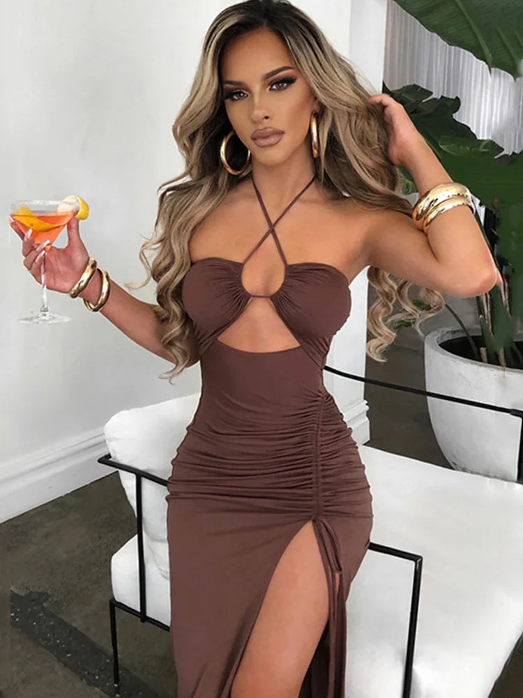 Sleeveless Sexy Female Midi Backless Dresses Slim Night Club Party Women&