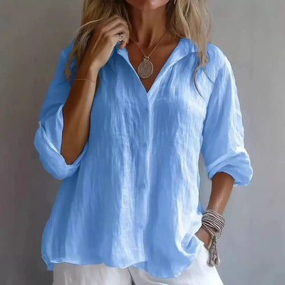 Summer Cotton Linen Blouses Women 2025 Fashion White V-neck Three Quarter Sleeve Loose Shirts Female Spring Casual Lady Clothes
