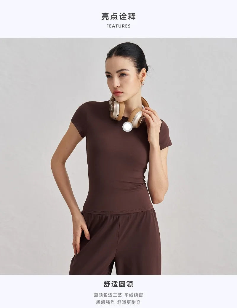Women Sports Top Gym Clothes Woman Yoga Wear Slim Fit Short Sleeve T Shirt Summer Breathable Running Training Naked Feeling