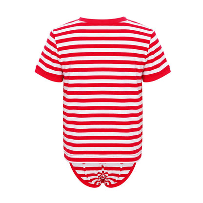 Kids Boys Girls Special Needs Adaptive Clothing Round Neck Short Sleeve Press Buttons Open Crotch Striped Leotard Bodysuit