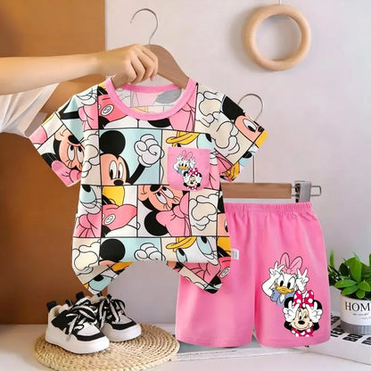 Kids Girls Summer Clothing Set Toddler Baby Pajamas Print 2-4 years  Short Sleeve T-Shirt And Shorts Children&