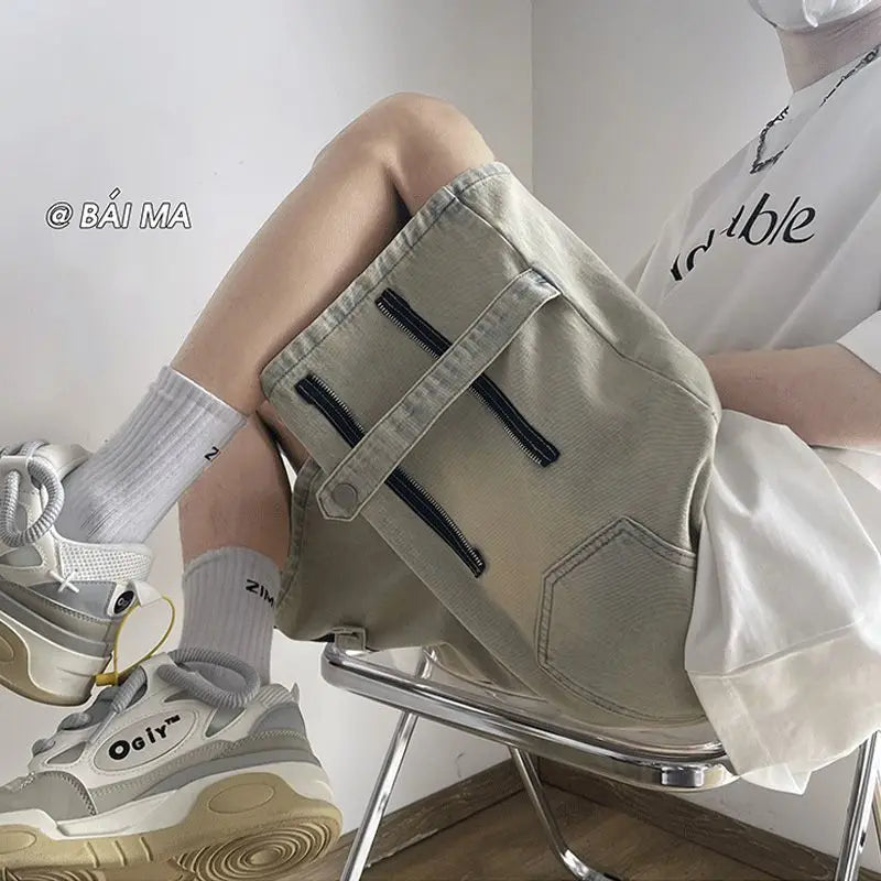 Denim Shorts Wear Five-point Summer Thin Style Trendy Street-fried Street-style Loose Straight Men&