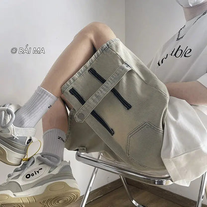 Denim Shorts Wear Five-point Summer Thin Style Trendy Street-fried Street-style Loose Straight Men&