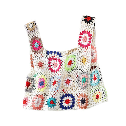 Women´s Summer Sleeveless Tops Colorful Hand Crochet Embroidery Openwork Knit Tank Tops