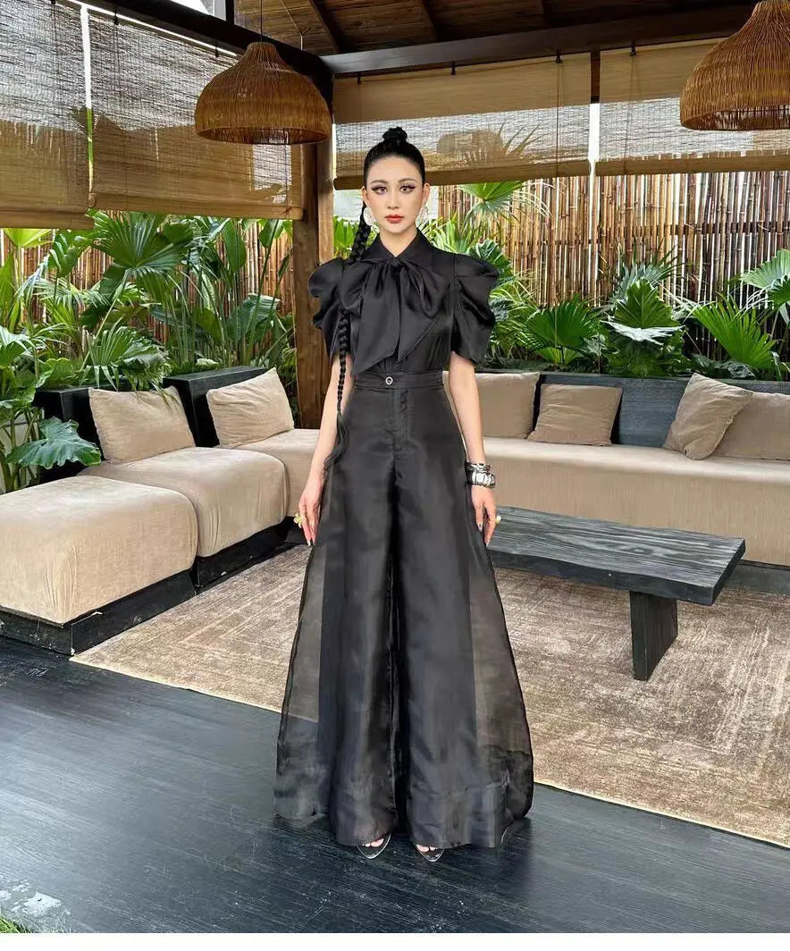 New Fashion Organza Wide Leg Palazzo Pants Women Elegant Summer High Waist Solid Color Office Lady Trousers Clothing