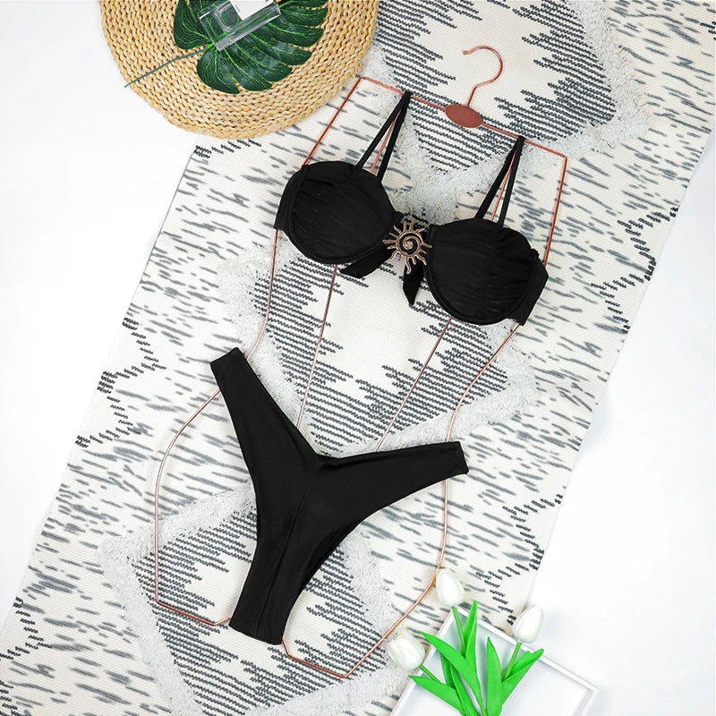 Push Up Swimwear Women Swimsuits 2025 Sexy Brazilian Bikini Set Thong Micro Biquini Female Bathing Suit Solid Beachwear