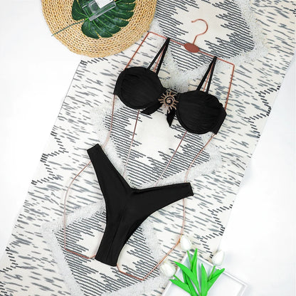Push Up Swimwear Women Swimsuits 2025 Sexy Brazilian Bikini Set Thong Micro Biquini Female Bathing Suit Solid Beachwear