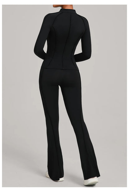 New Gym Yoga Outfit for Women Zipper Long Sleeve Fitness Suit Daily Casual Running Fitness Sportswear Two-Piece Sets Coat+Pants