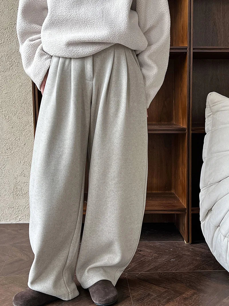 2025 Women Winter Autumn Thick Pants High Waist Wide Leg Warm Woolen Pants Fashion Clothes Vintage Pants Female Trousers