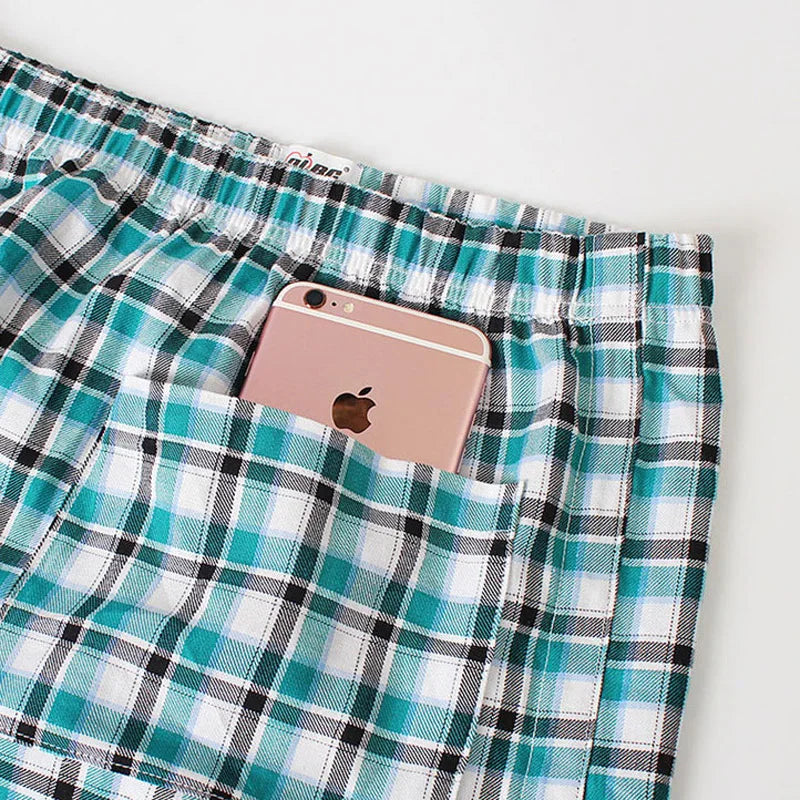 Sexy Pajamas For Men Sleepwear Men British Style Plaid Loose Lounge Pyjama Male Cotton Sleep Bottoms Homme Side Split Nightdress