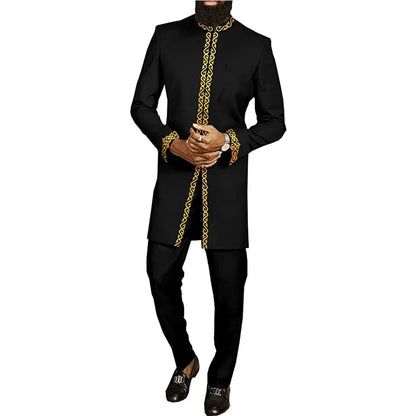 Kaftan Men Wedding Suits Groom Embroidered Pocket Top And Pants Kaunda Suit African casual Outfits Party Fashion Two-piece Set