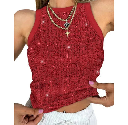 Tank Top for Women 2025 Summer New Pearl Leopard Print Small Sleeveless T-shirt Sexy Exposed Navel and Waist Color Blocked Vest