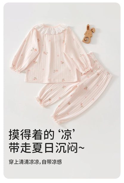Baby Clothes Summer Outfit for Girls, Class A, 6-12 Months, Infant Air-Conditioned Clothing, Two-Piece Set, Summer Thin Fiber 80