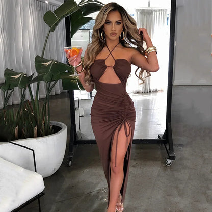 Sleeveless Sexy Female Midi Backless Dresses Slim Night Club Party Women&