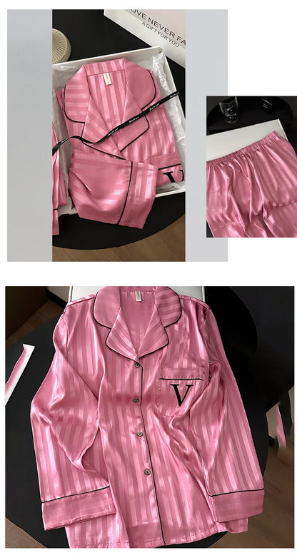 Female Pajamas Loungewear Two-Piece Set Spring Autumn New Rayon Sleepwear Pyjama Pour Femme Sexy Loose Home Clothes Lingerie