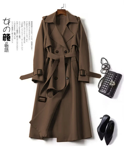 Elegant Women  Fashion British Jackets Autumn Winter Widebreaker Streetwear Midi Coats Casual Office Lady Button Slim Chic Coat
