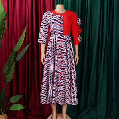 Elegant Dresses for Women 2026 Fall Fashion African 3/4 Sleeve Party Birthday New Robe Chic 3D Flower Plaid Evening A-Line Dress