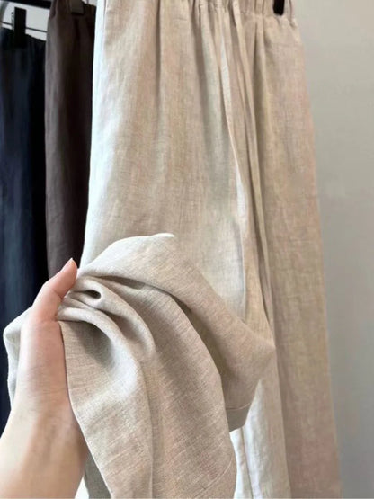 Summer High Waist Linen Pants Women Men Fashion Boho Wide Leg Palazzo Trousers Brown Casual Loose Beach Drag Pants