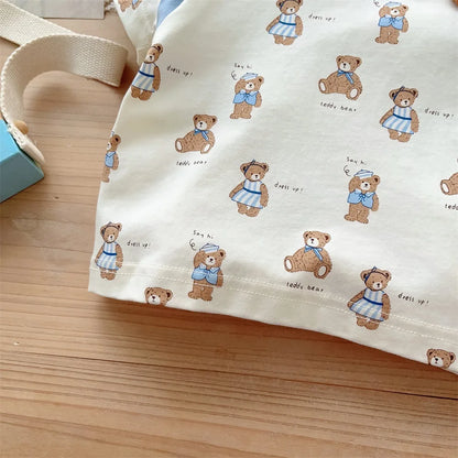 Kids Fashion: Short Sleeve Home Wear Set 2PCS , Thin Style with Cute Bear Prints, A Class Infant Clothing Set for Boys 3M-3Y