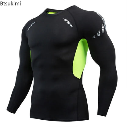 Gym Sports T-shirts for Men Long Sleeve Tights Boxing Sportswear Breathable Quick Dry Fitness Tops Male Outdoor Training Clothes