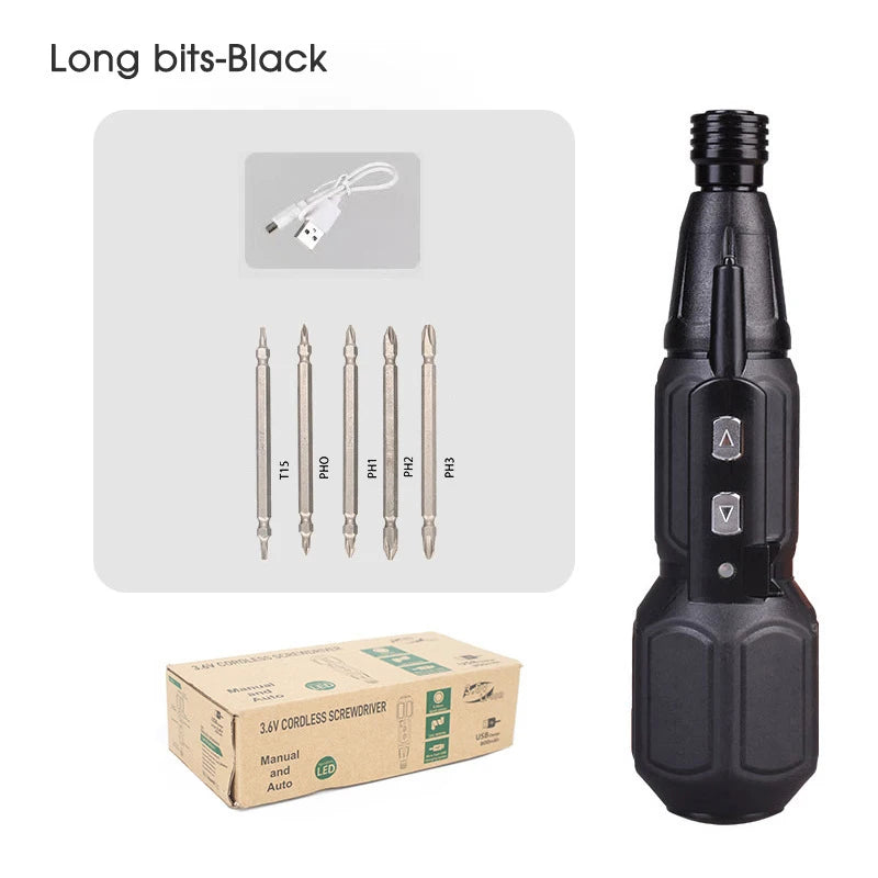 Electric Screwdriver 3.6V Mini Household Screwdriver Anti-Slip Handle Screwdrivers Straight Rod Rechargeable Driver Repair Tool