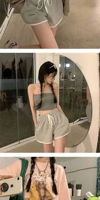 Shorts Women Sporty Style Bodybuilding Chic Summer Breathable Hotsweet Loose Fashion Student S-4xl Casual Ins Panelled Lace-up