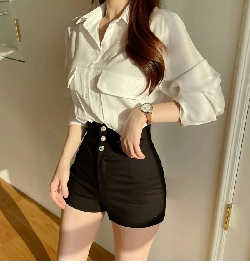 Shorts Women Classic Sporty All-match Slim Leisure Simple Holiday Faddish Streetwear Design Ulzzang Daily Solid Mature Folds New