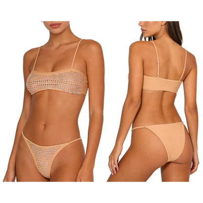 Womens Bikini Swimwear Beach Bathing Suit Shiny Sequin Two Pieces Swimwear Bikini Top with High Waist Briefs 2-piece Beachwear
