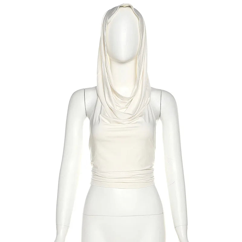 Hooded Crop Top Women Edgy Clothes Y2k Accessories Backless Sexy Halter Top Tie Back Camison Verano Sleeveless Ropa De Mujer