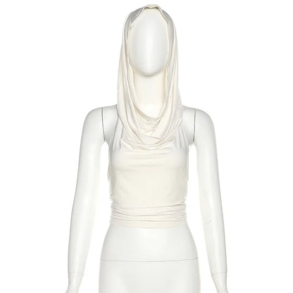 Hooded Crop Top Women Edgy Clothes Y2k Accessories Backless Sexy Halter Top Tie Back Camison Verano Sleeveless Ropa De Mujer