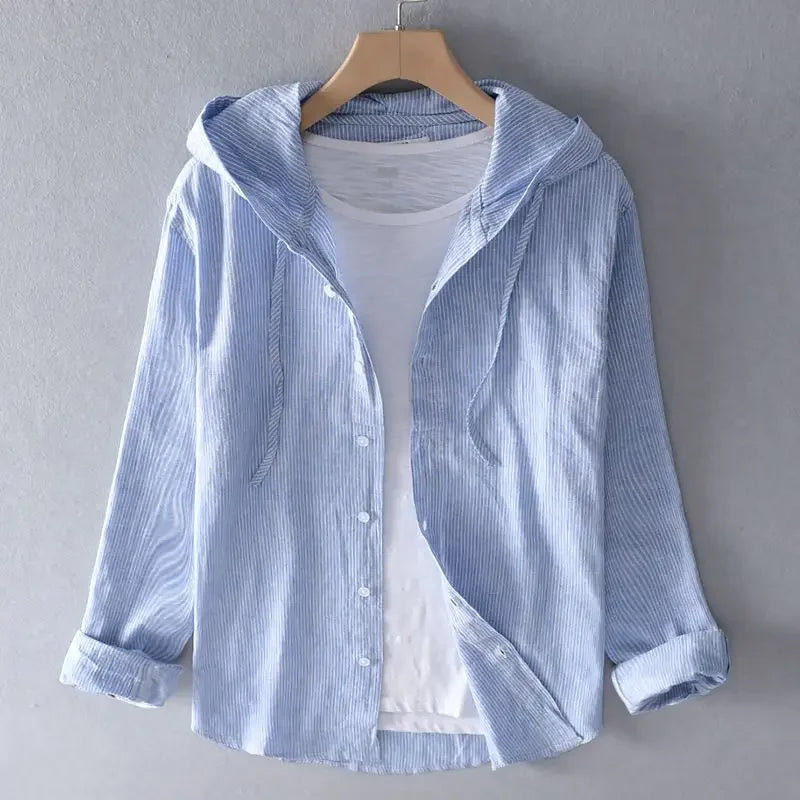 Long-sleeved Spring Summer New Solid Inen Shirt Trendy Men&