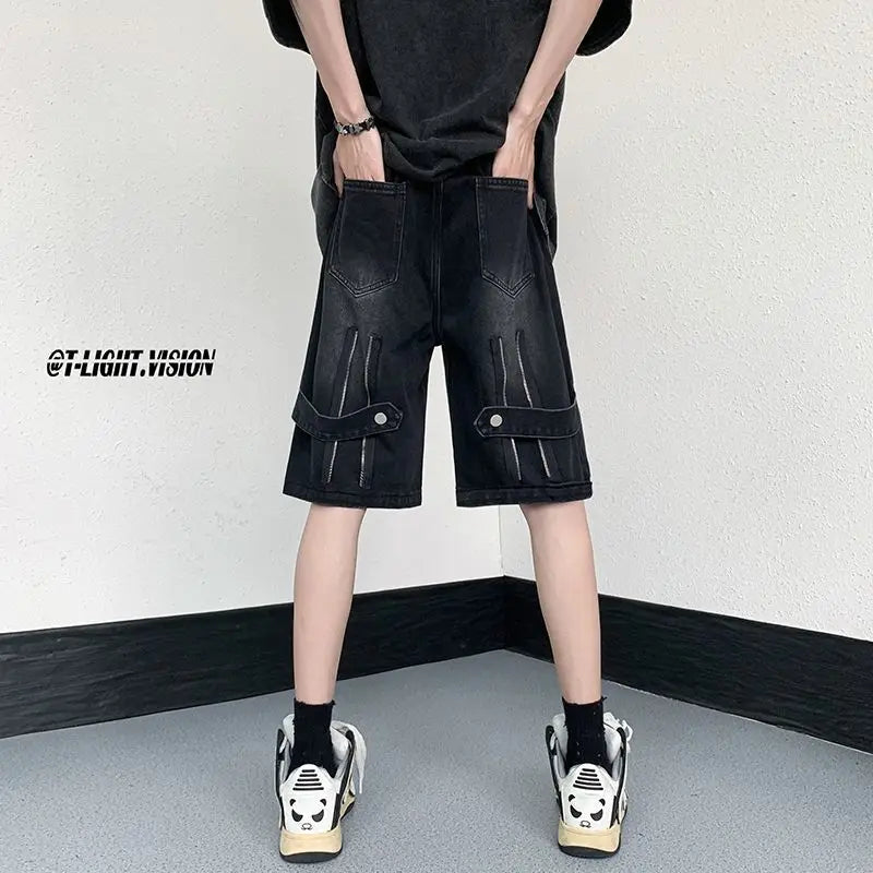 Denim Shorts Wear Five-point Summer Thin Style Trendy Street-fried Street-style Loose Straight Men&