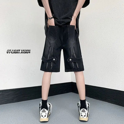 Denim Shorts Wear Five-point Summer Thin Style Trendy Street-fried Street-style Loose Straight Men&