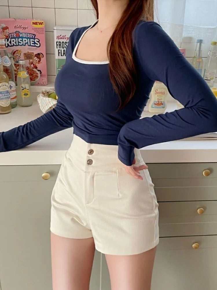 Shorts Women Classic Sporty All-match Slim Leisure Simple Holiday Faddish Streetwear Design Ulzzang Daily Solid Mature Folds New