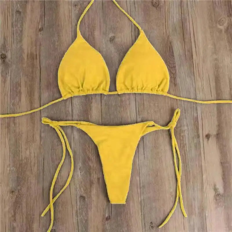 Beach Style Swimsuit for Women Sexy Halter Swimwear Solid Thong Female Bikini Set Bathing Suit Bikini Mujer Lingerie