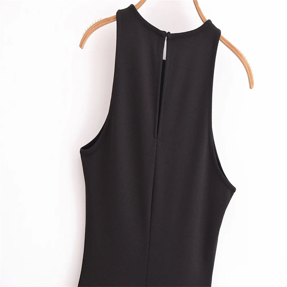 Fashion Party Dress for Women Fashion Autumn Winter New Round Neck Sleeveless Sequined Patchwork Chic Female Evening Clothing