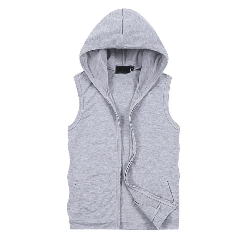 New Mens Sleeveless vest Summer Men  Tank Top With Hood Male Fashion None Sleeve Hoodie Zip Up Casual Sportswear Clothes