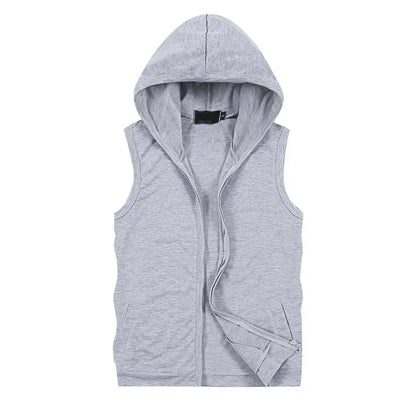 New Mens Sleeveless vest Summer Men  Tank Top With Hood Male Fashion None Sleeve Hoodie Zip Up Casual Sportswear Clothes