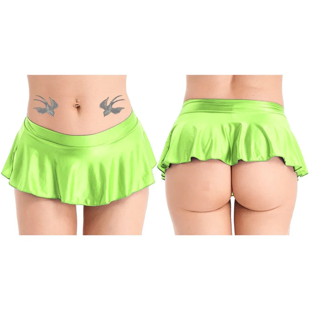Sexy Womens Glossy Short Skirt Shiny Skater Dance Party Skirt  A-line Skirt 2023 Fashion Summer Women&
