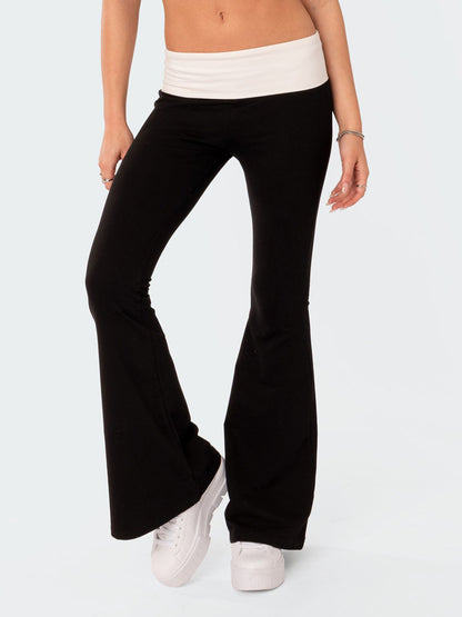 Women Fashion Flared Pants Casual Contrast Color Creativity Elastic Waist Bell Bottoms Bootcut Trousers Y2K 2024 New Streetwear